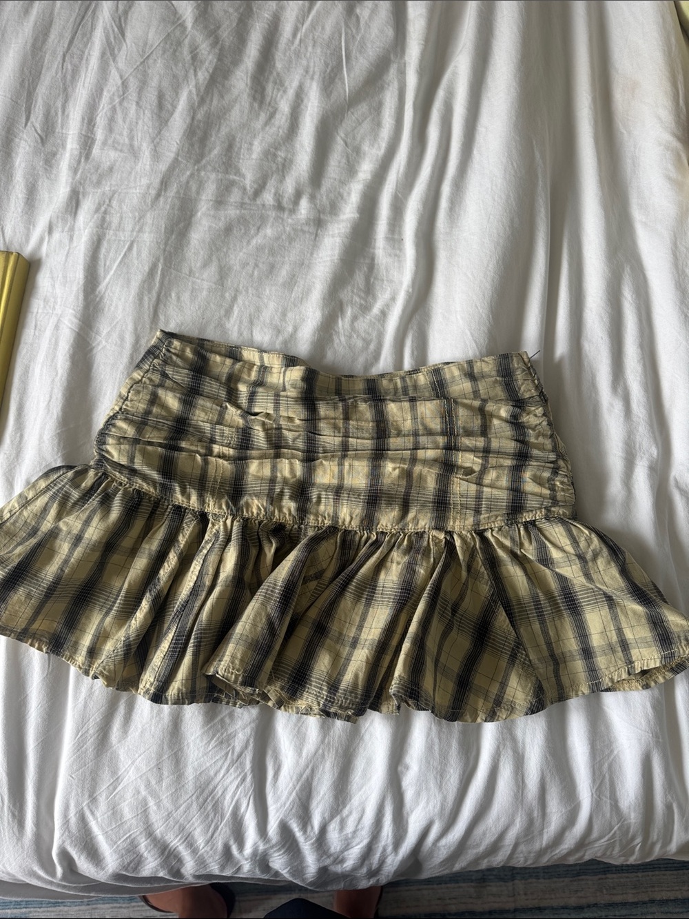 ASOS Yellow Plaid Ruffle Hem Mini Skirt